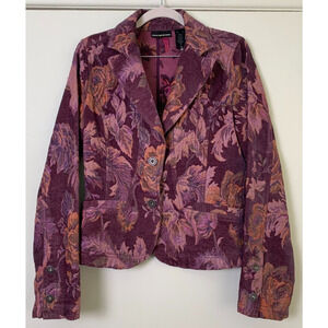 Women's DKNY Jeans Purple Floral Brocade Jacquard Jacket Blazer, Size Small